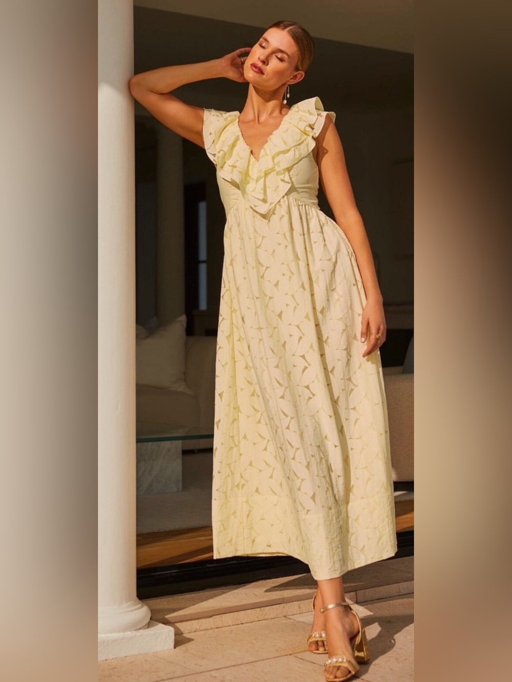 Lilly Pulitzer Cream Ruffle V-Neck Maxi Dress